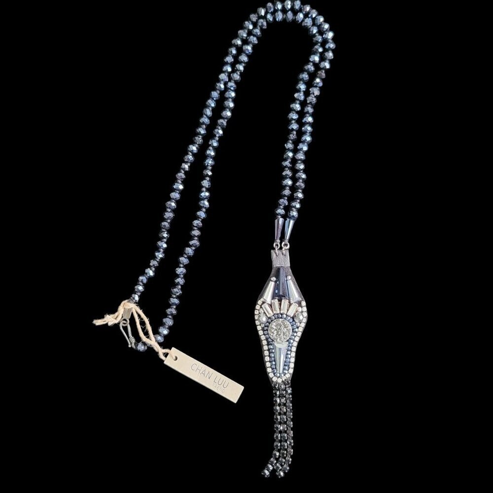 Black And Silver Beaded Necklace With Tassel — image 3 of 8
